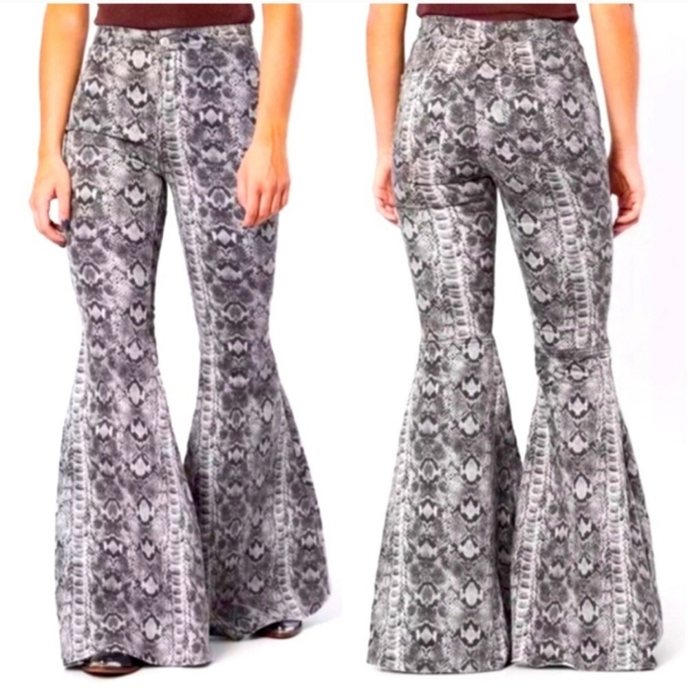 Free People | Just Float On Flare Jeans Snake Print High Waisted Size 25 - Picture 2 of 5